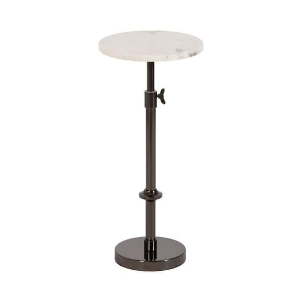 Engles 10 in. White/Pewter Round Marble End Table