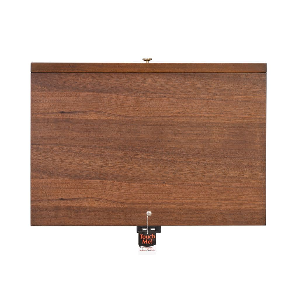 Mid-Century Walnut Nightstand with Gold Accents and LED Light