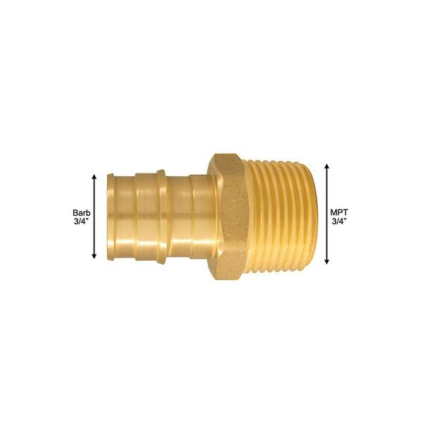 3/4" PEX x 3/4" MIP Thread Brass Adapter Fitting 10 EPMA3434-NL 