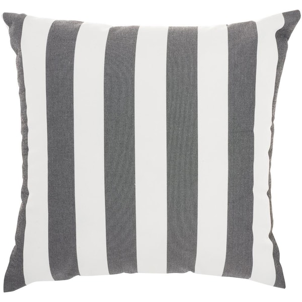 Mina Victory Black Striped 18 in. x 18 in. Indoor/Outdoor Throw Pillow
