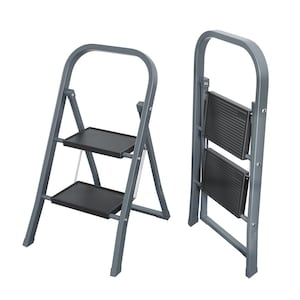 2-Step 7.25 ft. Iron Step Stool 330 lbs. Load Capacity in Gray