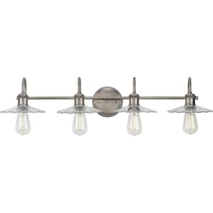 Fayette Collection 4-Light Antique Nickel Clear Glass Farmhouse Bath Vanity Light