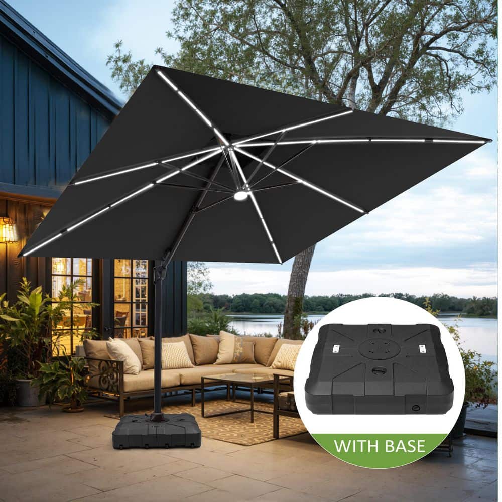 black solar powered offset patio umbrellas Deconk 9' X 12' Umbrella with LED Lights Outdoor Cantilever Youll love how the foldable handle keeps things looking tidy SUGIFT Gray Solar Powered 10-ft
