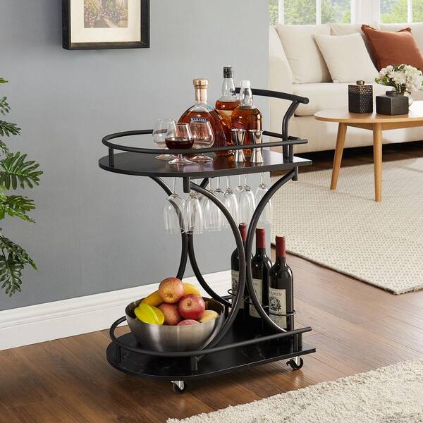 Mini Bar Gold Rolling Bar Cart With Wine Rack 3-Tier Mobile