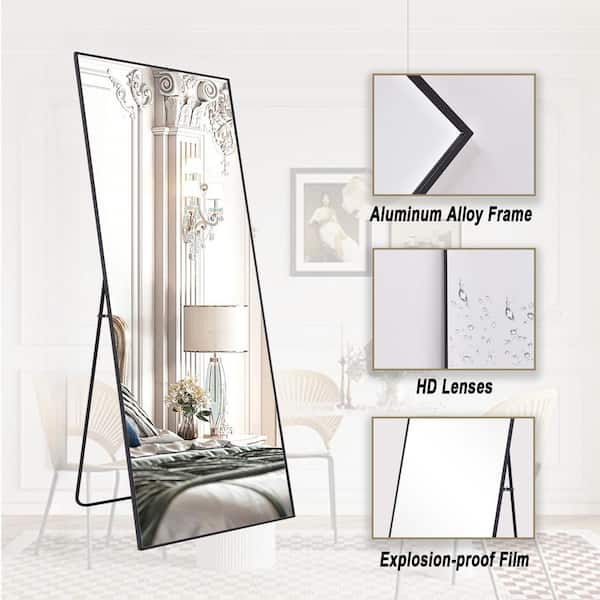 30 in. W x 70.8 in. H Rectangular Black Aluminum Alloy Framed Full Length Mirror Standing Floor Mirror