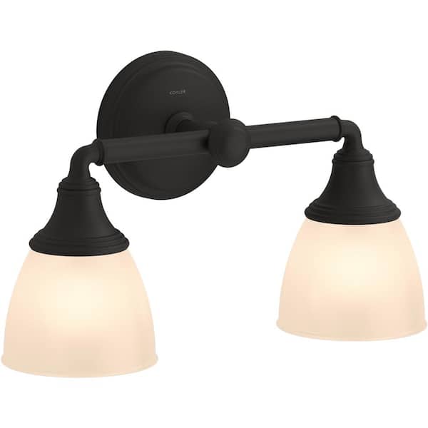 KOHLER Devonshire 2 Light Matte Black Indoor Bathroom Vanity Light Fixture, Position Facing Up or Down, UL Listed