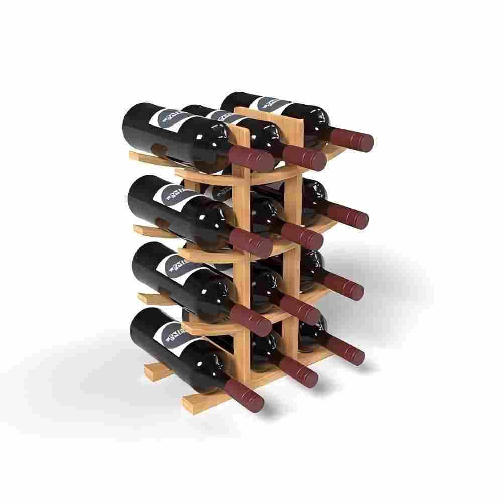 HOMLUX 12-Bottle Light Wood 12.2 in.W Tabletop Bamboo Wine Rack ...