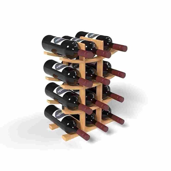 12-Bottle Light Wood 12.2 in.W Tabletop Bamboo Wine Rack Stackable Wine and Liquor Bottle Storage, No Tools Assembly