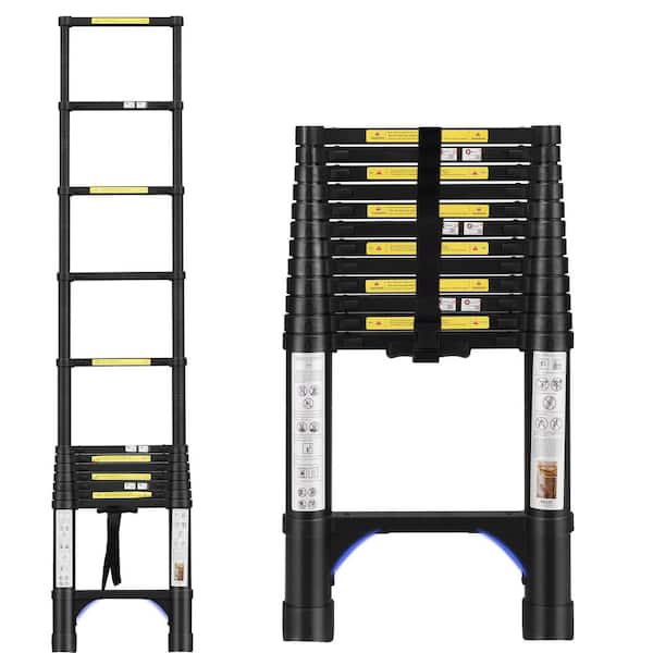 15.5 ft. Aluminum Portable Extension Ladder with Non-Slip Foldable Feet for RV,  Home, Outdoor, 330 lbs. Capacity, Black