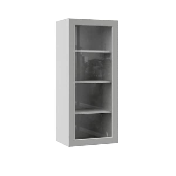 Hampton Bay Designer Series Melvern 18 in. W x 12 in. D x 42 in. H Assembled Shaker Glass Door Wall Kitchen Cabinet in Heron Gray
