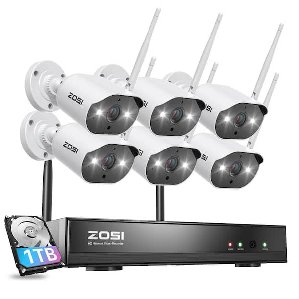 ZOSI 8-Channel 3MP 2K 1TB Hard Drive NVR Security Camera System with 6 Outdoor Wi-Fi Spotlight IP Cameras, 2-way Audio