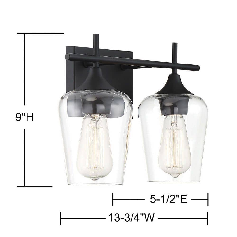 Matte Black and Clear Glass 2-Light Vanity Fixture