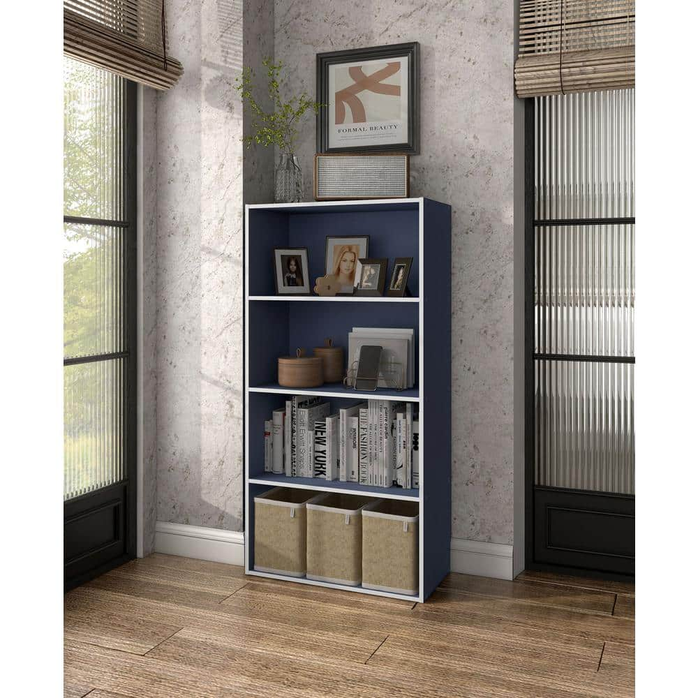 Furniture of America Quincy 46.85 in. Tall Stackable Steel Blue Engineered Wood 4-Shelf Modern Modular Bookcase