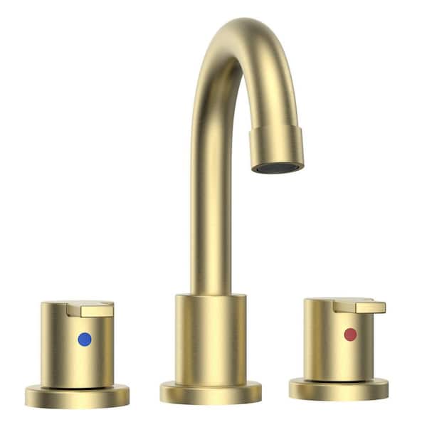 stufurhome Widespread Bathroom Faucet with Drain Kit Included in Brushed Gold