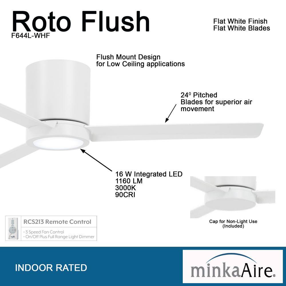 52" Flat White LED Hugger Ceiling Fan with Remote