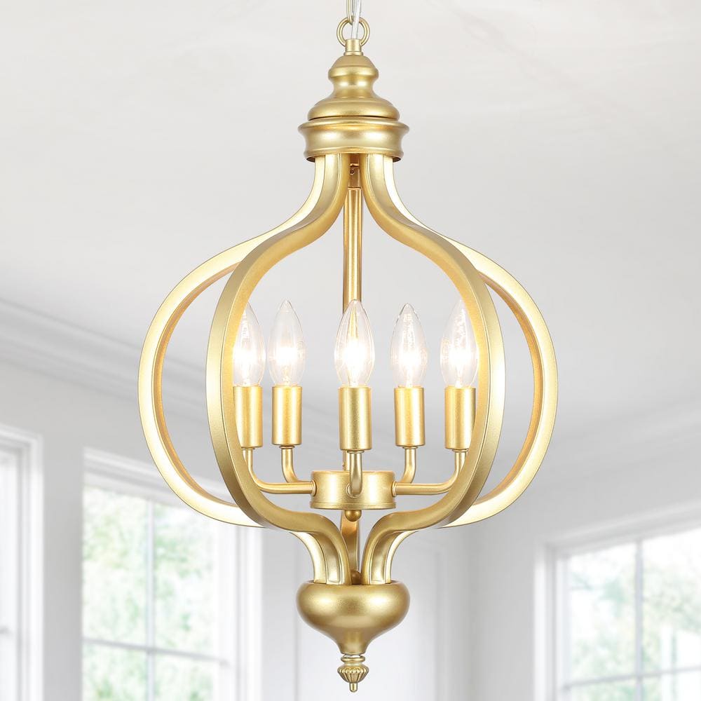 LWYTJO 5-Light Spray-Painted Gold Metal Lantern Rustic