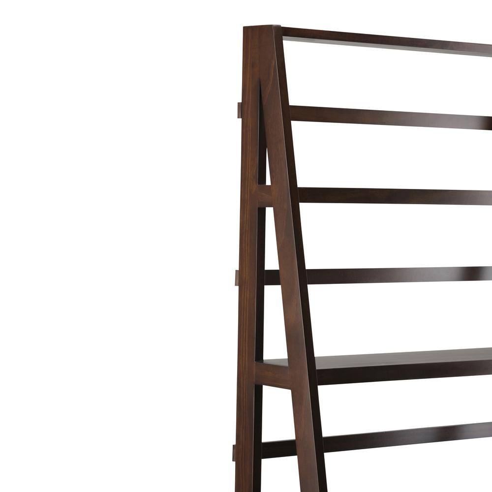 Brunette Brown Solid Wood 5-Shelf Ladder Bookcase