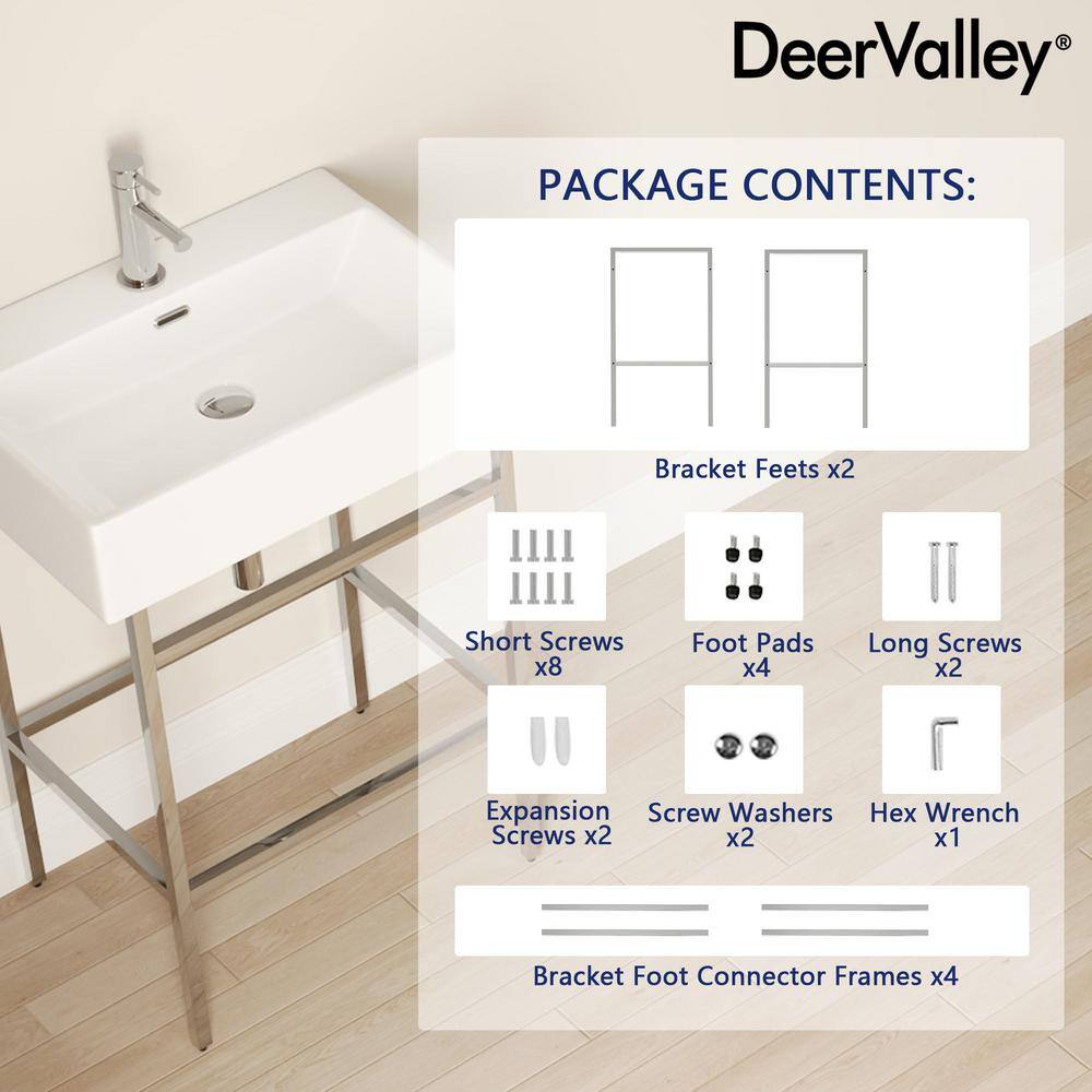 Silver Ceramic Wall-Mount Console Bathroom Sink with Stainless Steel Bracket
