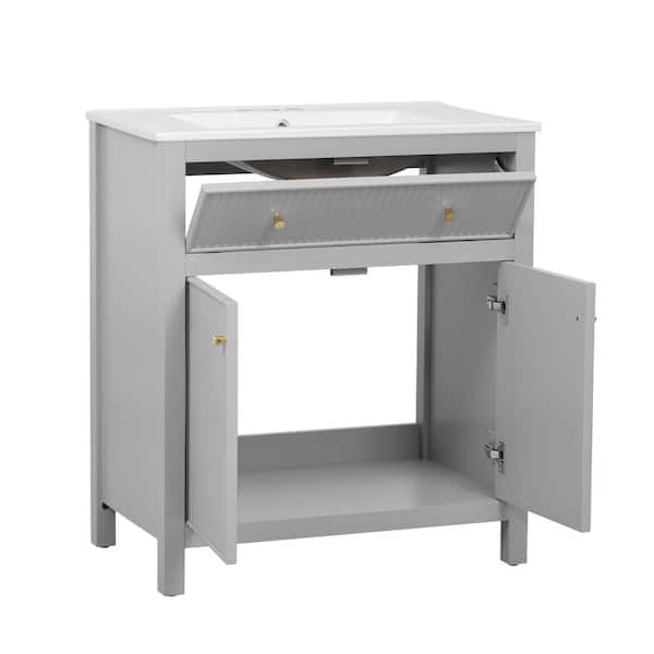 30 in. W x 18.5 in. D x 34 in. H Bathroom Gray Linen Cabinet