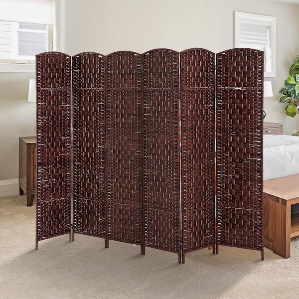 Brown 6 Panel Wood Frame Wicker Room Divider Privacy Screen/Separator/Partition 
