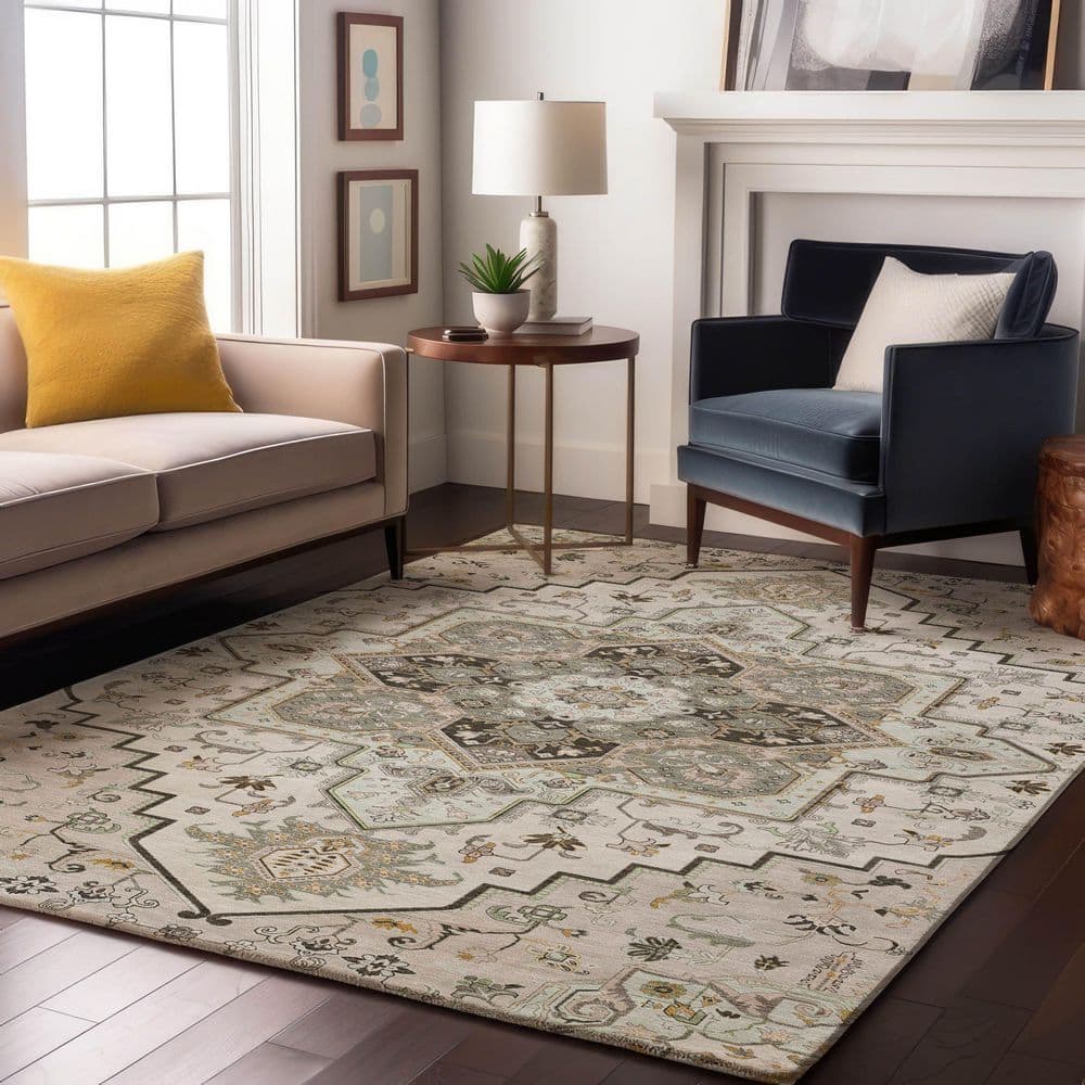 Mayfield Premium Machine Washable Abstract AMF1036 Ivory 5 ft. x 7 ft. 6 in. Area Rug price history on PriceWatchPro