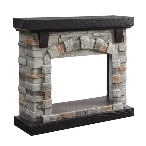 40 in. Gray Freestanding Faux Stone Infrared Electric Fireplace with Mantel