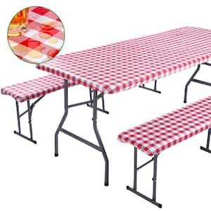 Waterproof Patio Furniture Cover Rectangle Tablecloth Elastic Table Cover for 6 ft. Picnic Table, Red 30x72 in.