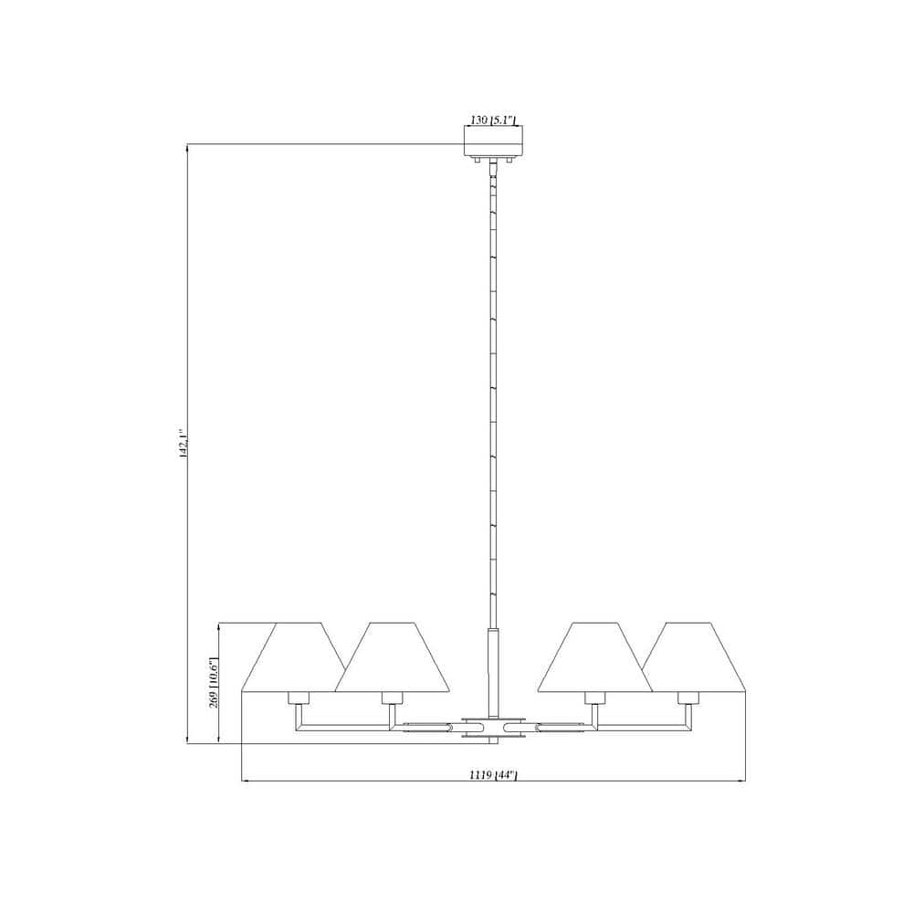Leila 44" Brushed Nickel Chandelier with White Linen Shades