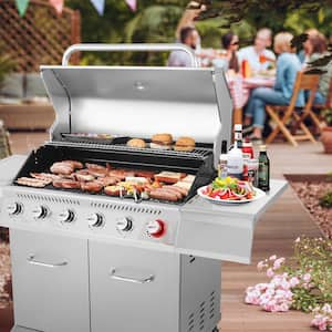 6-Burner Propane Gas Grill in Stainless Steel with Sear Burner and Side Burner