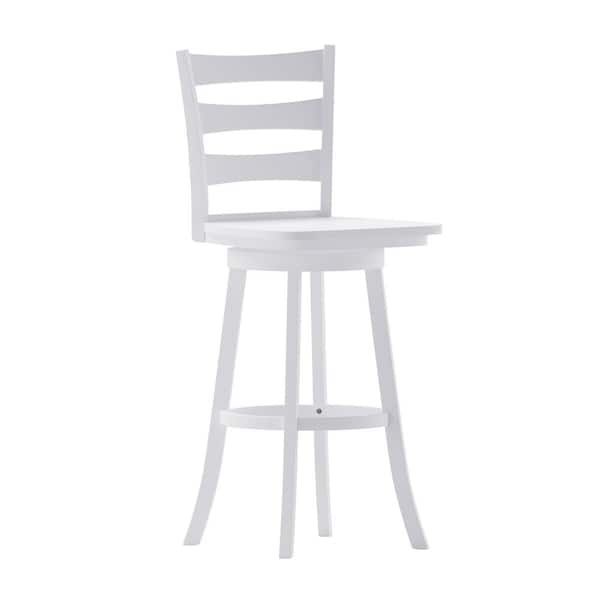 TAYLOR + LOGAN 45.5 in. White Wash Full Wood Bar Stool with Wood Seat