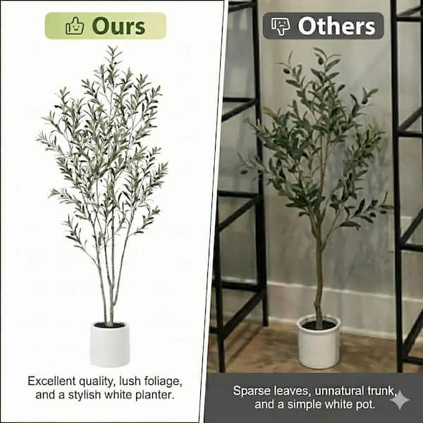 DR.Planzen 7 ft. Artificial Olive Tree with White Planter, Large