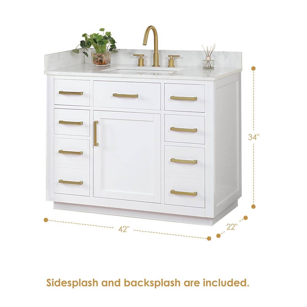 Gavino 42" White Wood Vanity with Composite Stone Top