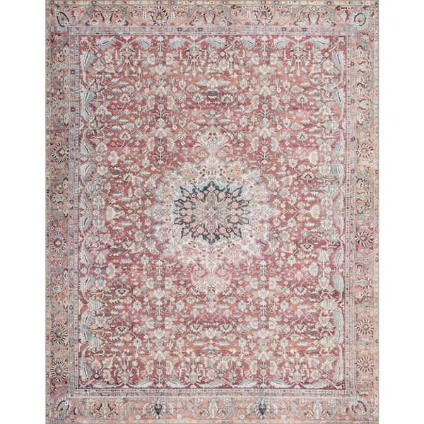 LOLOI II Wynter Tomato/Teal 2 ft. 6 in. x 7 ft. 6 in. Oriental Printed Runner Rug