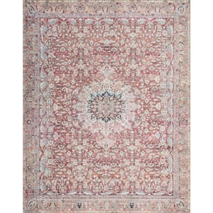 Wynter Tomato/Teal 3 ft. 6 in. x 5 ft. 6 in. Oriental Printed Area Rug