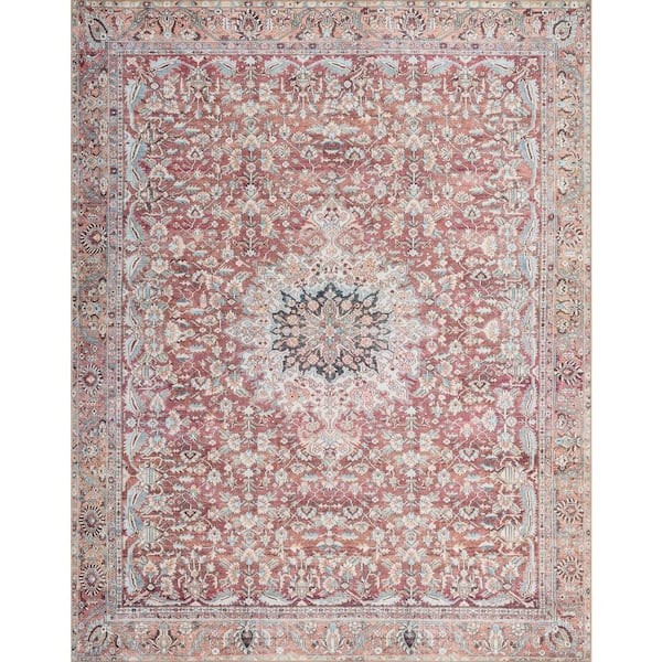 LOLOI II Wynter Tomato/Teal 7 ft. 6 in. x 9 ft. 6 in. Oriental Printed Area Rug
