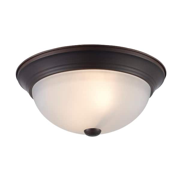 Bel Air Lighting Bowers 13 in. 2-Light Oil Rubbed Bronze Flush Mount Ceiling Light Fixture with Frosted Glass Shade