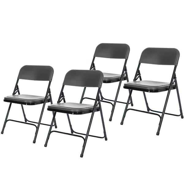 HAMPDEN FURNISHINGS Lucille Collection Ultra Light Plastic Card Table Folding Chair, Charcoal, Pack of 4