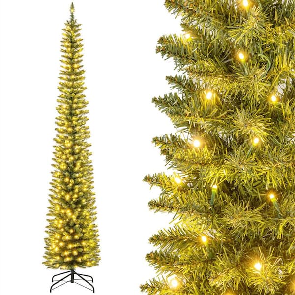 Costway 9 ft. PreLit 400 LED Lights Pencil Christmas Tree with 699 Branch Tips Party