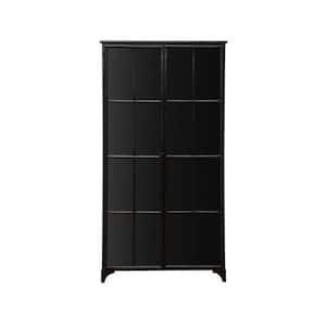 Black Metal Display Accent Storage Cabinet with Glass Doors and Shelves