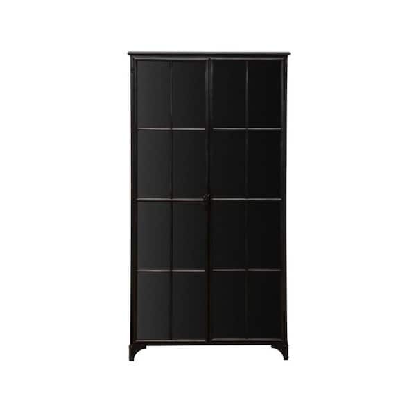 Storied Home Black Metal Display Accent Storage Cabinet with Glass Doors and Shelves