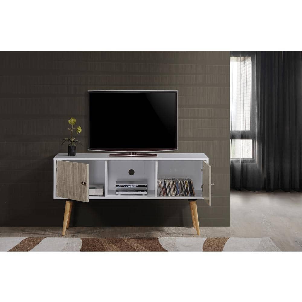 Mid-Century Modern White & Gray TV Stand with Storage