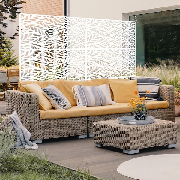 Runesay Outdoor 76 in. H x 48 in. W Metal Privacy Screen in White for Deck Balcony Patio