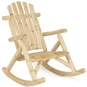 Natural Wood Rocker High Back Rocking Chair for Indoor and Outdoor
