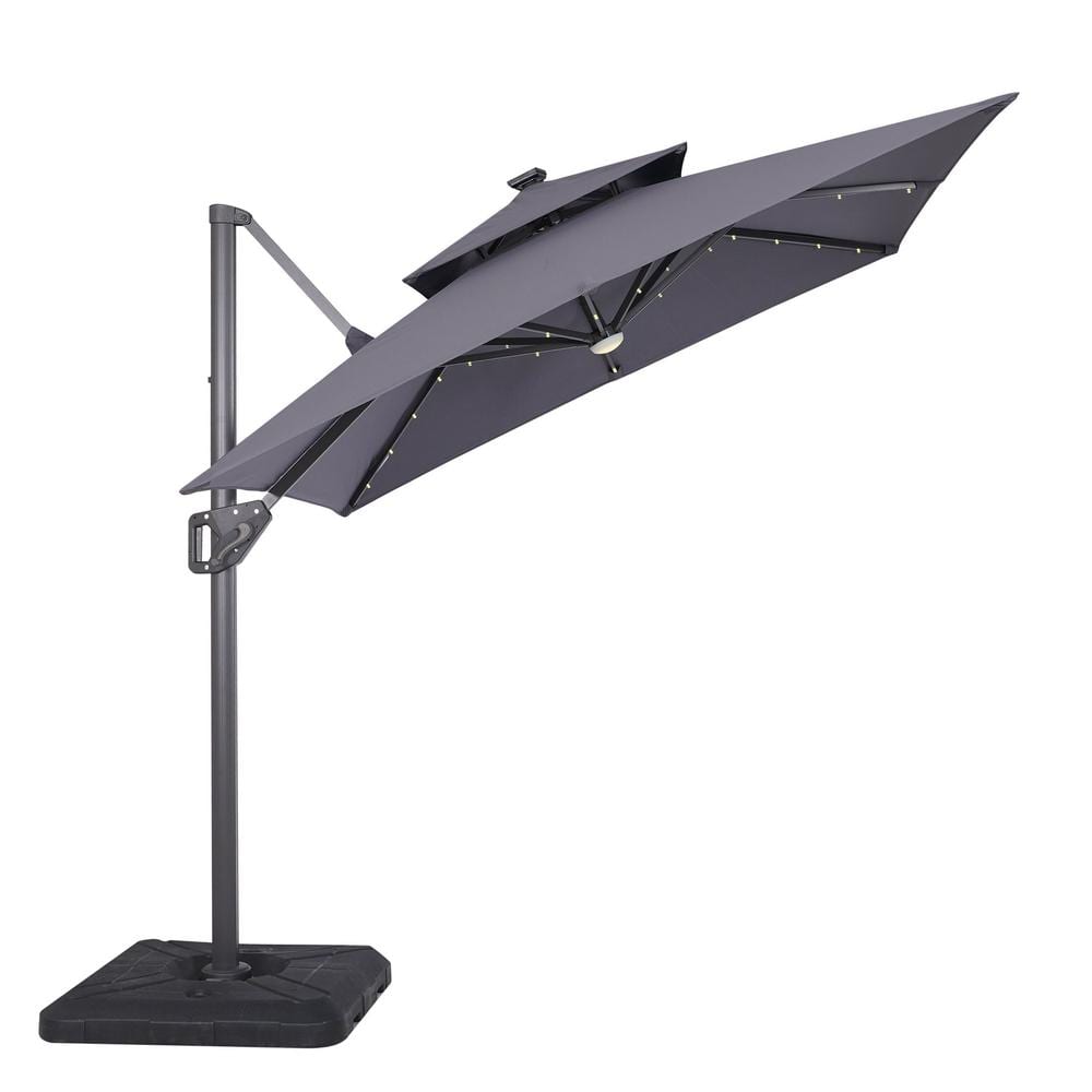 Gray Aluminum 99" Square Cantilever Patio Umbrella with LED Lights