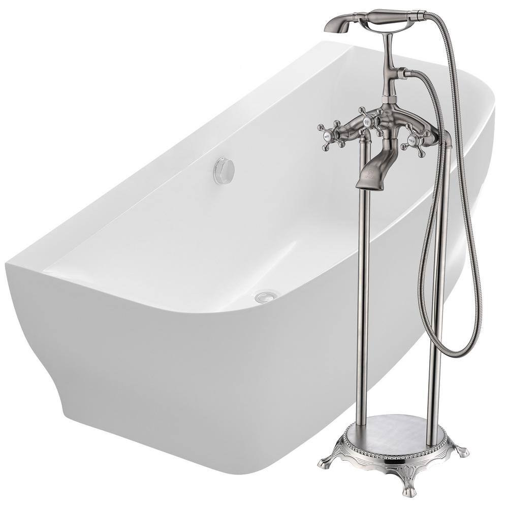 Bank Series 65 in. x 31 in. Flat Bottom Freestanding Soaking Bathtub with C
