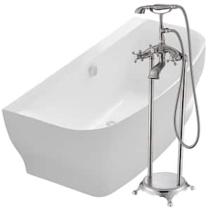Bank 64.9 in. Acrylic Flatbottom Non-Whirlpool Bathtub in White with Tugela Faucet in Brushed Nickel