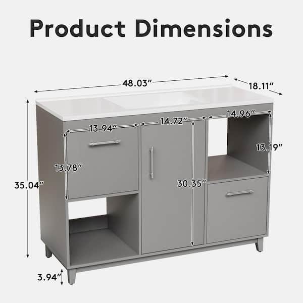48 in. Gray Wood Single Sink Freestanding Bath Vaniy with White Resin Top