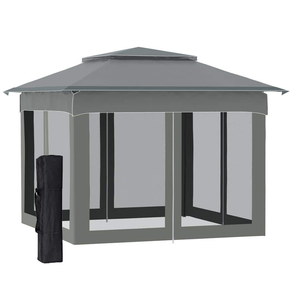 11 ft. x 11 ft. Pop-Up Patio Canopy with Removable Zipper Netting,Double Ro