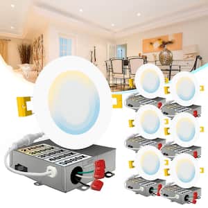 4 in. LED White Round New Construction IC Rated Slim Canless Integrated LED Recessed Light Kit 5 CCT Dimmable (6-Pack)