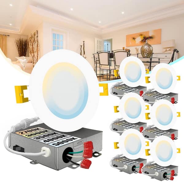 NuWatt 4 in. LED White Round New Construction IC Rated Slim Canless Integrated LED Recessed Light Kit 5 CCT Dimmable (6-Pack)